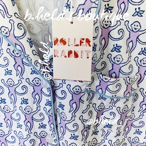 Roller Rabbit Monkey Polo Pajamas in Lavender Monkey Purple Blue Size S New NWT - Picture 4 of 17